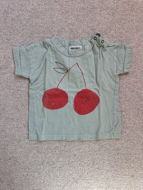 Bobo Choses Mint Green Tee with Red Cherry Graphic